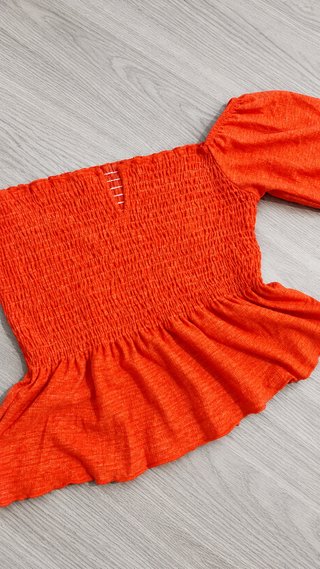 Blusa Naranja Smock Manga Abullonada