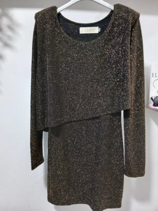 Vestido fiesta lentejuelas negro y dorado M