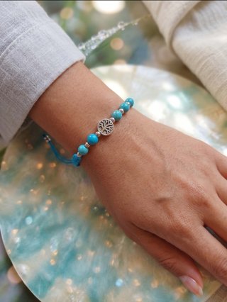 Pulsera Macramé Turquesa y Plata