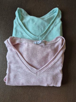 Pack 2 camisetas punto fino verde y rosa
