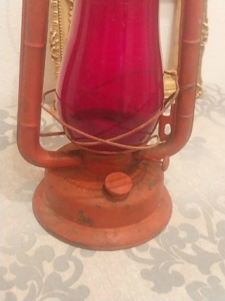 Antiguo Farol Queroseno Rojo Cristal