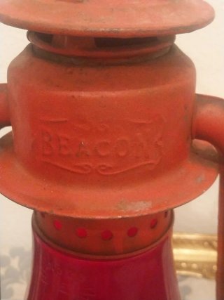 Antiguo Farol Queroseno Rojo Cristal