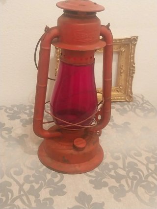 Antiguo Farol Queroseno Rojo Cristal