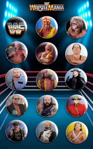 PACK CHAPAS LUCHADORES WWF (AÑOS 80)