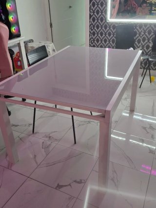 Mesa NATERIAL Metal y Cristal Blanca