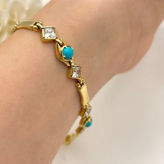 Pulsera de oro 14kt con turquesa y circonitas