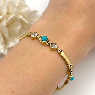 Pulsera de oro 14kt con turquesa y circonitas