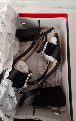 Zapatos de tacón negros satén pedrería T38