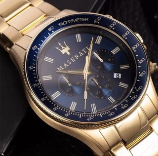 Reloj Maserati Hombre Azul Dorado Nuevo Caja Origi