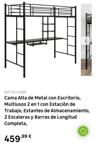 Cama alta con escritorio negro