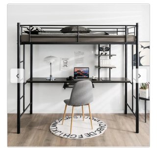 Cama alta con escritorio negro