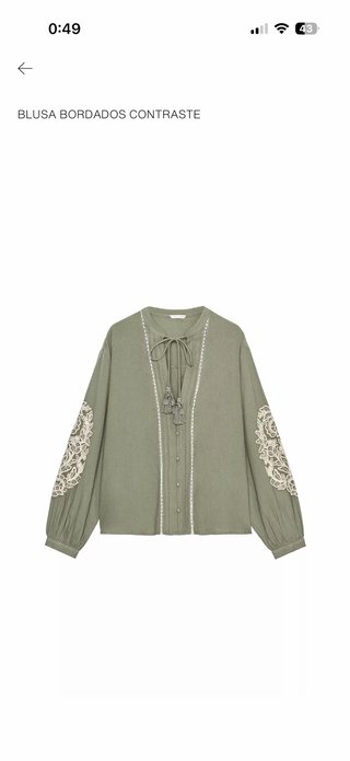 Blusa Zara bordada verde y beige