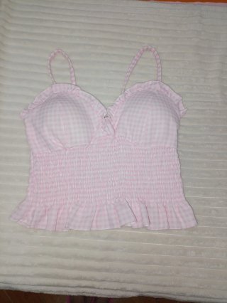Top cuadros rosa y blanco
