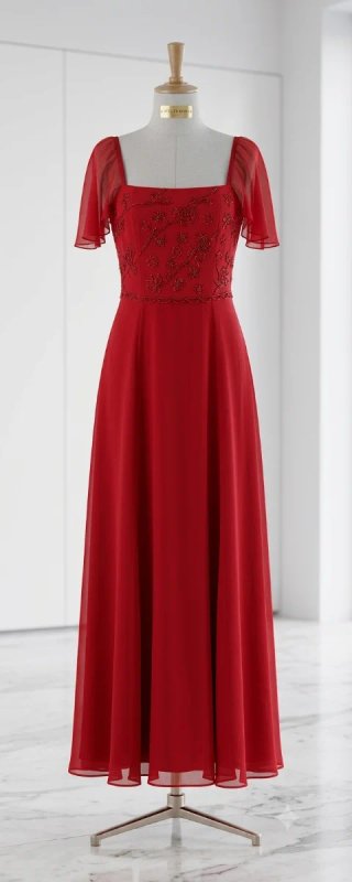 Vestido rojo de fiesta con pedrería