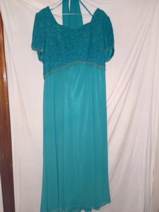 Vestido largo señora azul verdoso