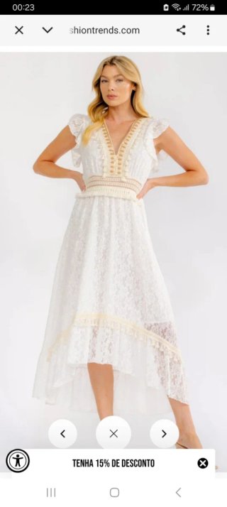 Vestido creme boho com franjas e bordado