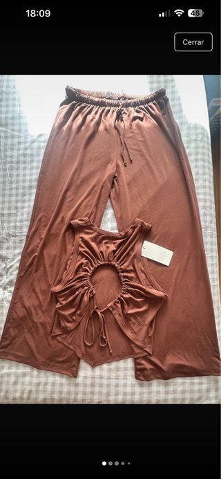 Conjunto top y pantalón fluido terracota
