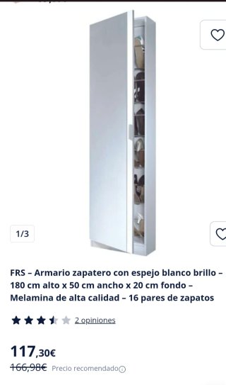 Armario Zapatero Espejo 180x50x20 cm