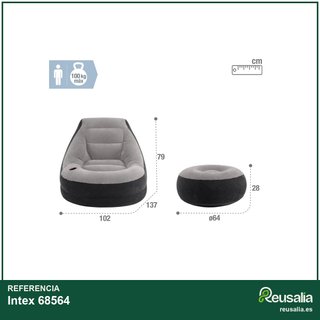 Intex 68564 sillón hinchable con reposapiés gris