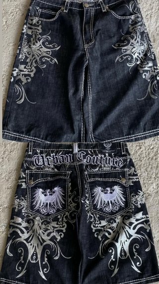 Urban Couture Jeans Negros con Diseño Plateado