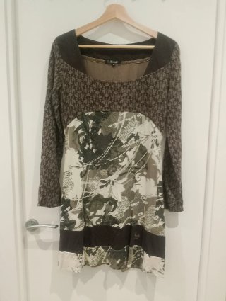 Vestido Boho Manga Larga Marrón, beige