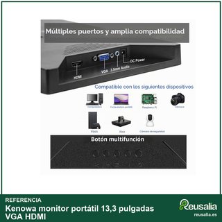 Kenowa monitor portátil 13,3 pulgadas VGA HDMI
