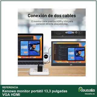 Kenowa monitor portátil 13,3 pulgadas VGA HDMI