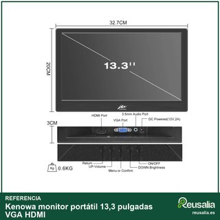 Kenowa monitor portátil 13,3 pulgadas VGA HDMI