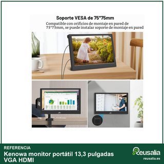 Kenowa monitor portátil 13,3 pulgadas VGA HDMI