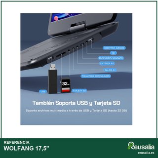 WOLFANG 17,5" reproductor DVD portátil 15,6" HD