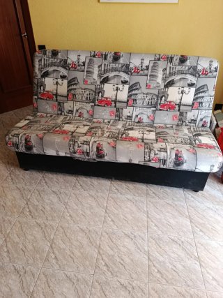 Sofá Cama Plegable Tela Gris y Rojo