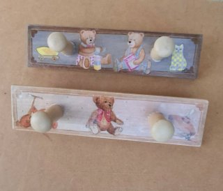 2 Percheros Infantiles Ositos Madera pequeños
