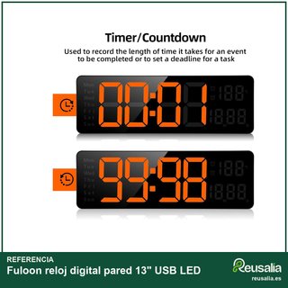 Fuloon reloj digital pared 13" USB LED