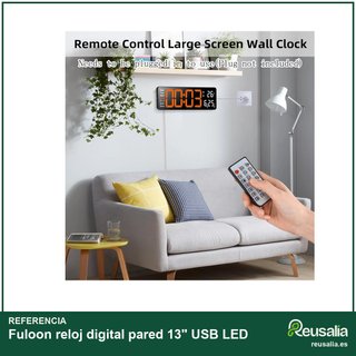 Fuloon reloj digital pared 13" USB LED