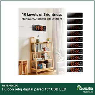 Fuloon reloj digital pared 13" USB LED