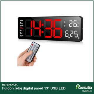 Fuloon reloj digital pared 13" USB LED