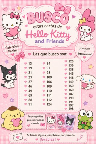 Cartas Hello Kitty and Friends Panini