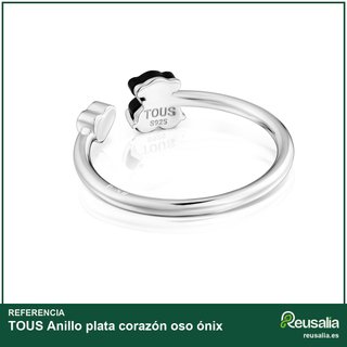 TOUS Anillo plata corazón oso ónix