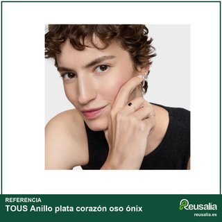 TOUS Anillo plata corazón oso ónix