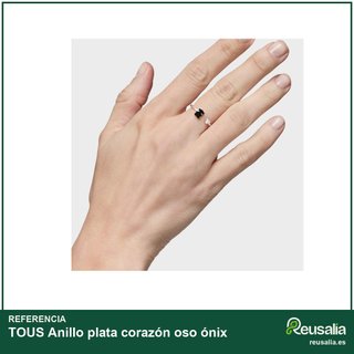 TOUS Anillo plata corazón oso ónix