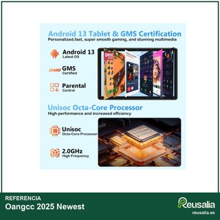 Oangcc 2025 Newest 128GB Negro Tablet Android 13