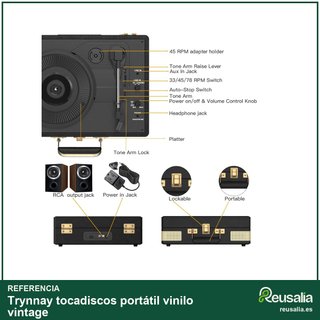 Trynnay tocadiscos portátil vinilo vintage