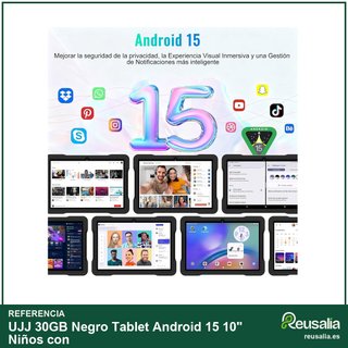 - UJJ 30GB Negro Tablet Android 15 10" Niños con
