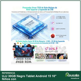 - UJJ 30GB Negro Tablet Android 15 10" Niños con