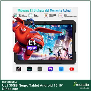 - UJJ 30GB Negro Tablet Android 15 10" Niños con