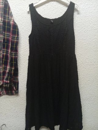 Vestido Negro Corto Encaje Calado Shein Talla M
