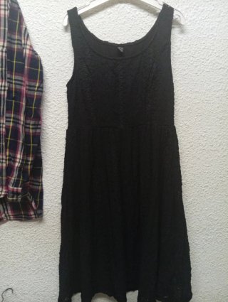 Vestido Negro Corto Encaje Calado Shein Talla M