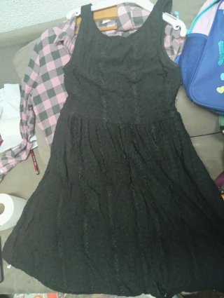 Vestido Negro Corto Encaje Calado Shein Talla M