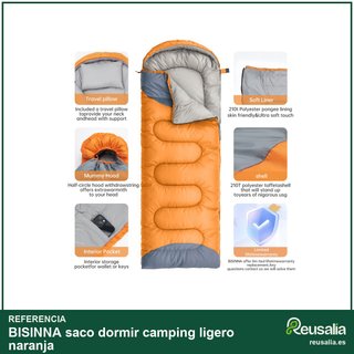 BISINNA saco dormir camping ligero naranja