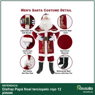 Disfraz Papá Noel terciopelo rojo 12 piezas